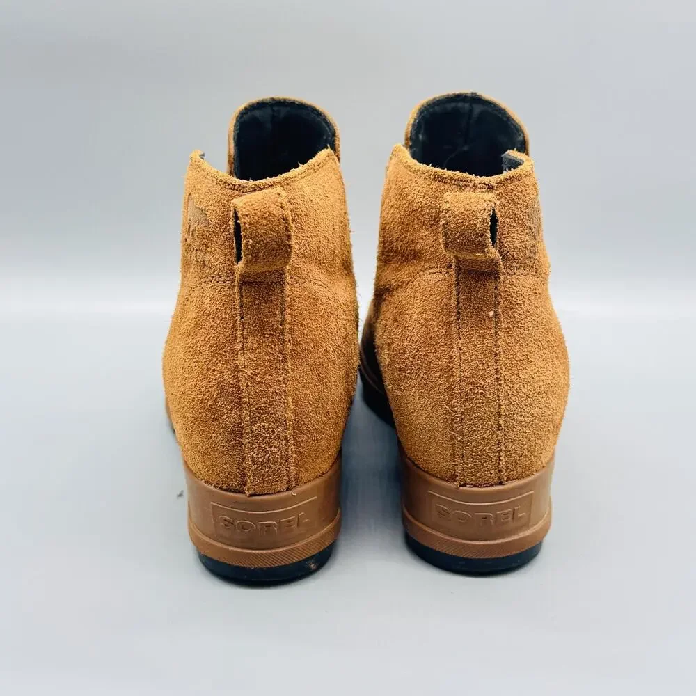 Sorel Boots Womens 7.5 Brown Leather Suede Evie Chelsea Wedge Ankle Waterproof